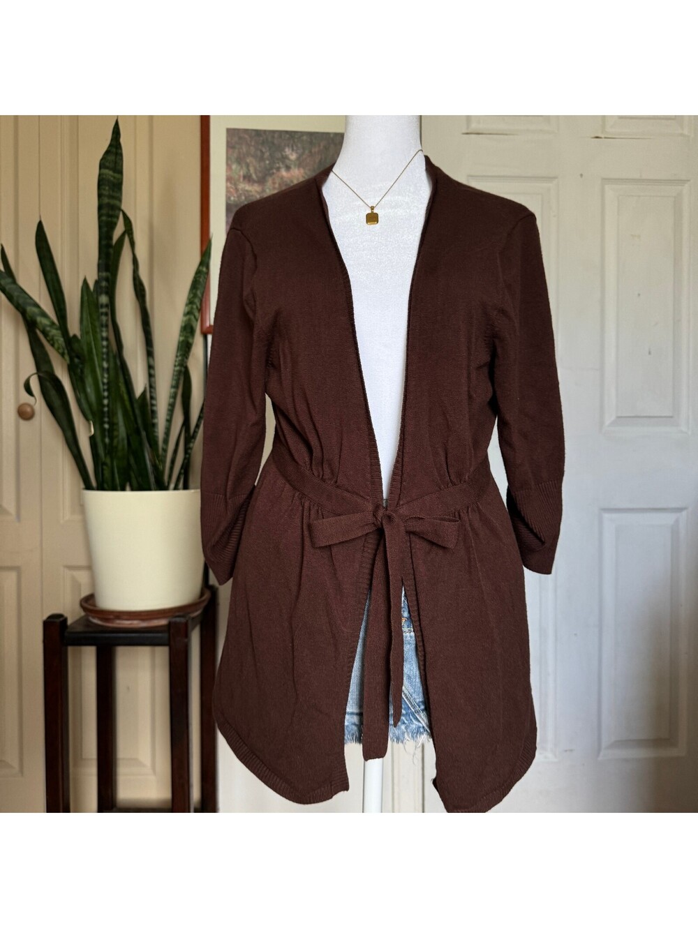 Studio 1940 Brown Belted Open Front Cardigan XL